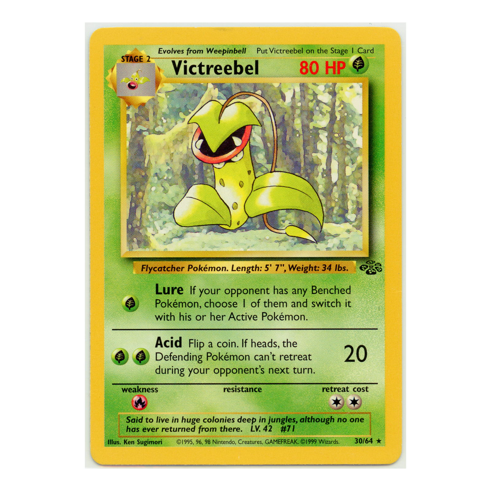 1999 Vintage Pokémon Victreebel Base Set Jungle Non-Holo Rare #30/64 LP-MP