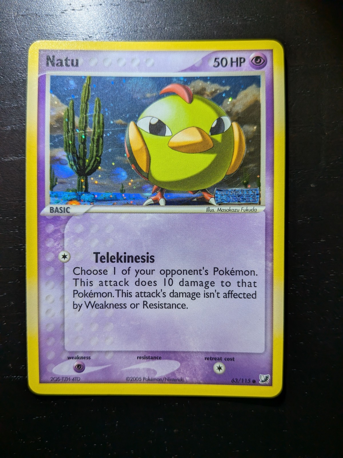 Natu Reverse Holo Stamped 63/115 ex Unseen Forces Pokemon LP