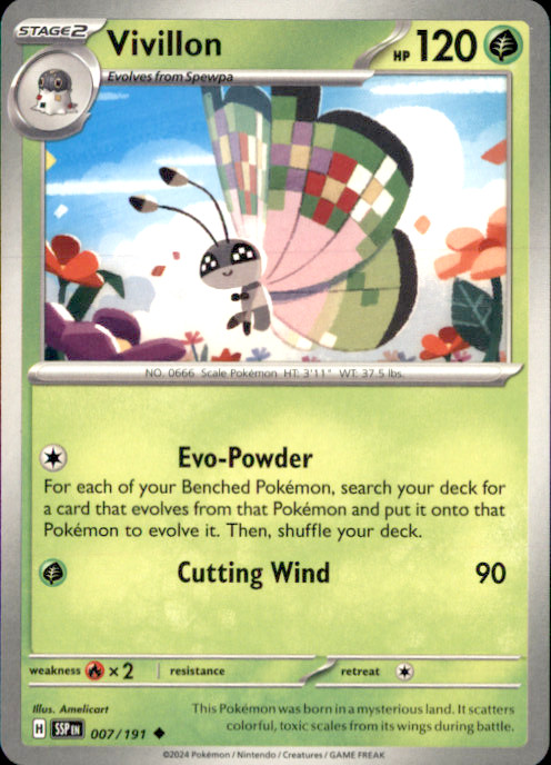Vivillon Uncommon SV08: Surging Sparks 007/191 NM Amelicart 2024