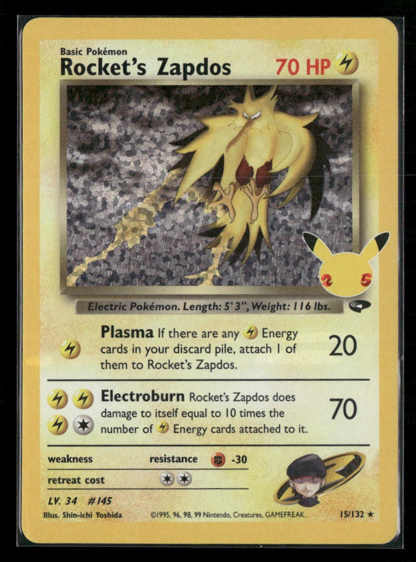 Rocket’s Zapdos 15/132 holo Celebrations: Classic Collection Pokemon NM