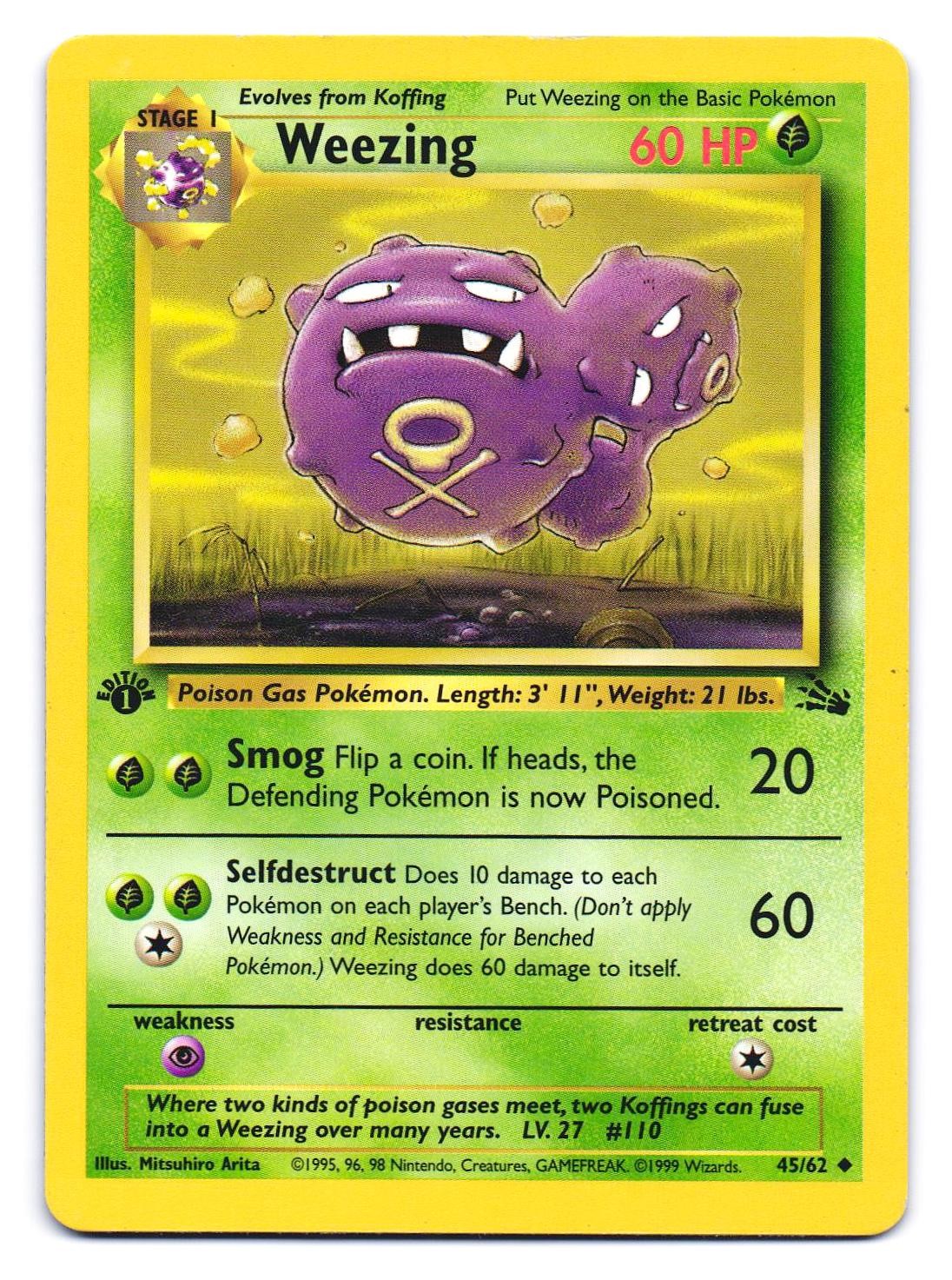 Weezing 45/62 Uncommon Fossil Pokemon 1st Edition MP