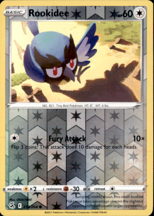 Rookidee Reverse Holo Common SWSH08: Fusion Strike 219/264 NM OKACHEKE 2021