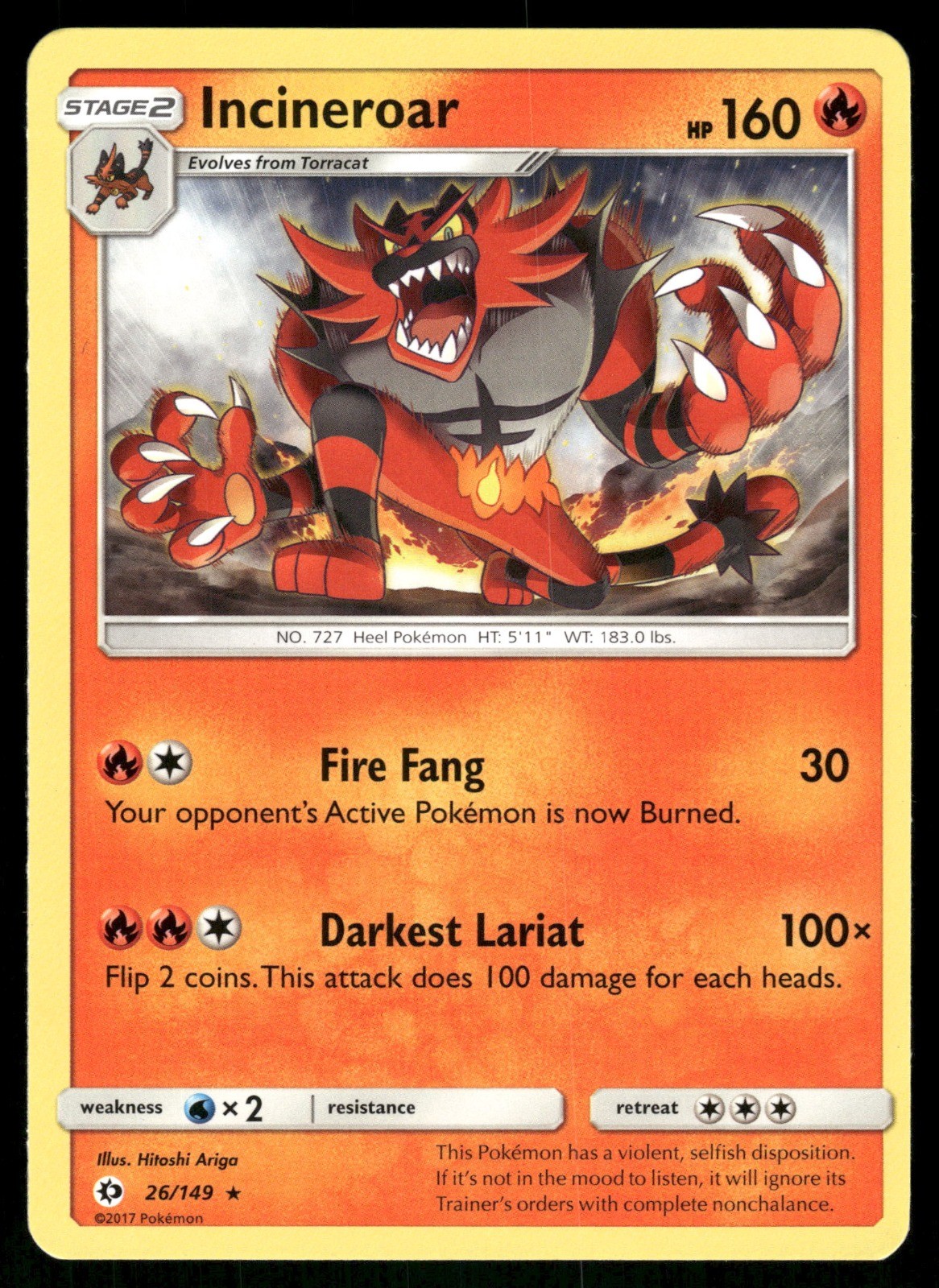 Incineroar Rare SM Base Set 26/149 NM