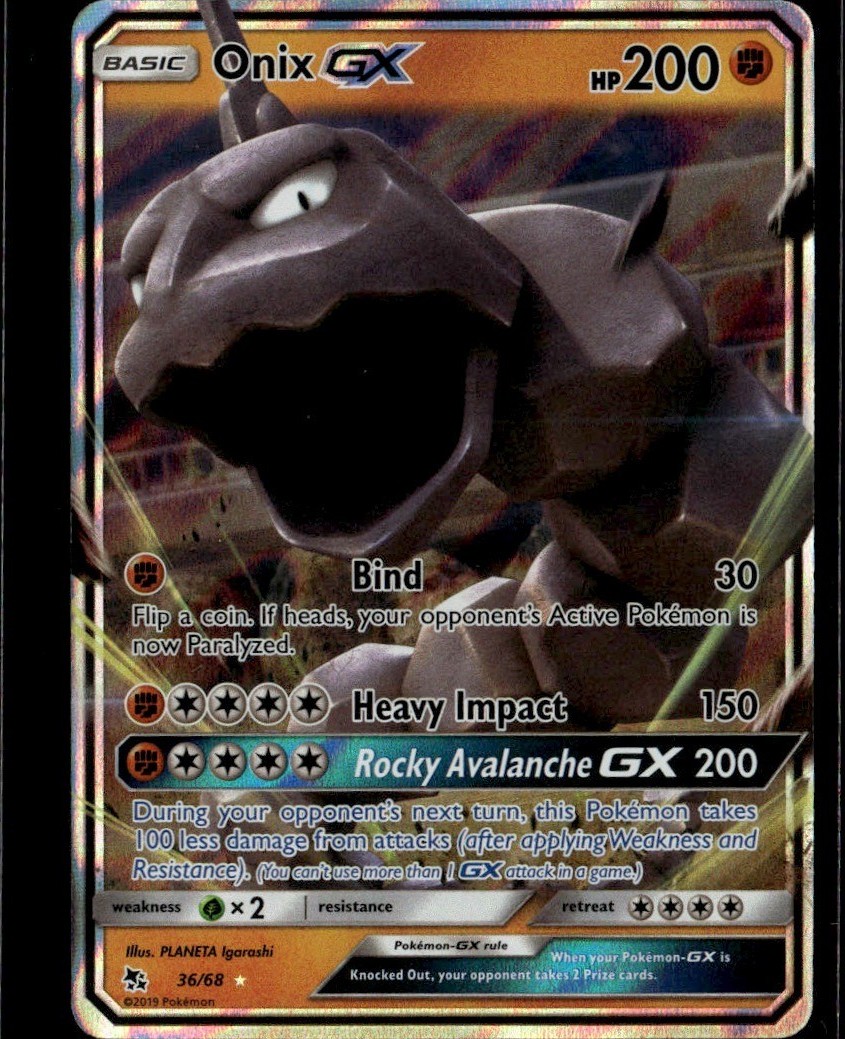 Onix GX Ultra Rare Hidden Fates 36/68 Fighting Holo Pokemon Card