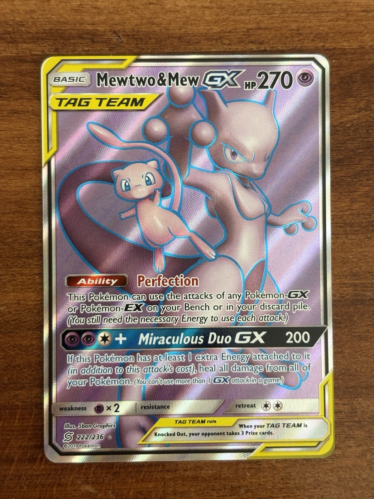 2019 POKEMON SUN & MOON UNIFIED MINDS #222 FULL ART/MEWTWO & MEW GX