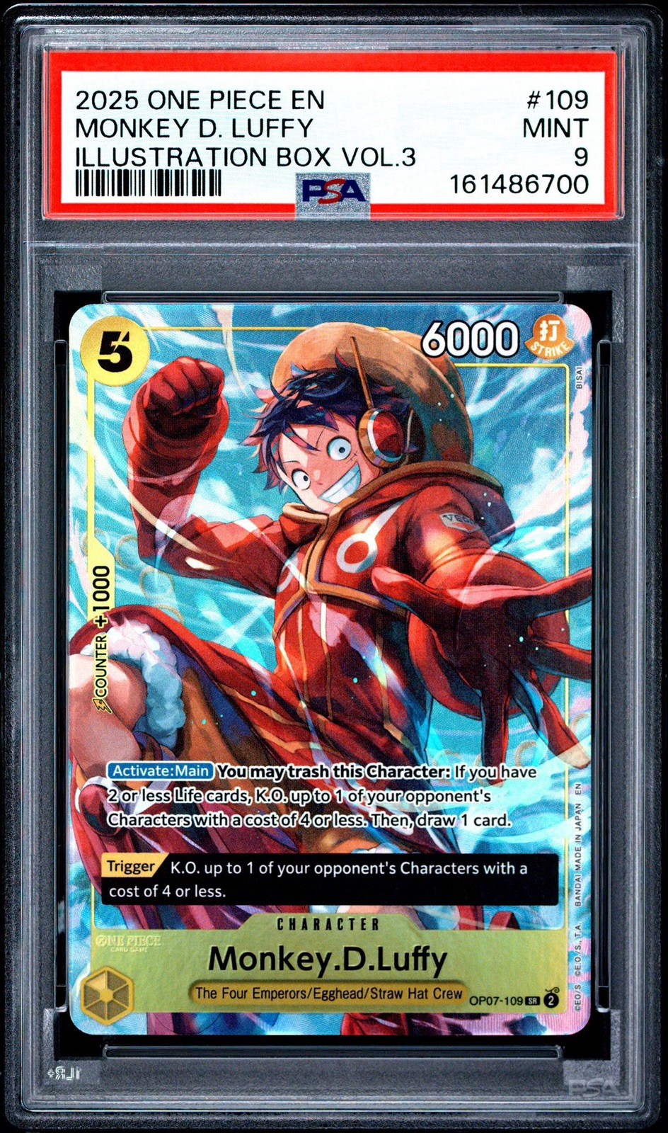 2025 ONE PIECE PROMOS ILLUSTRATION BOX VOL.3 #109 MONKEY D. LUFFY PSA 9