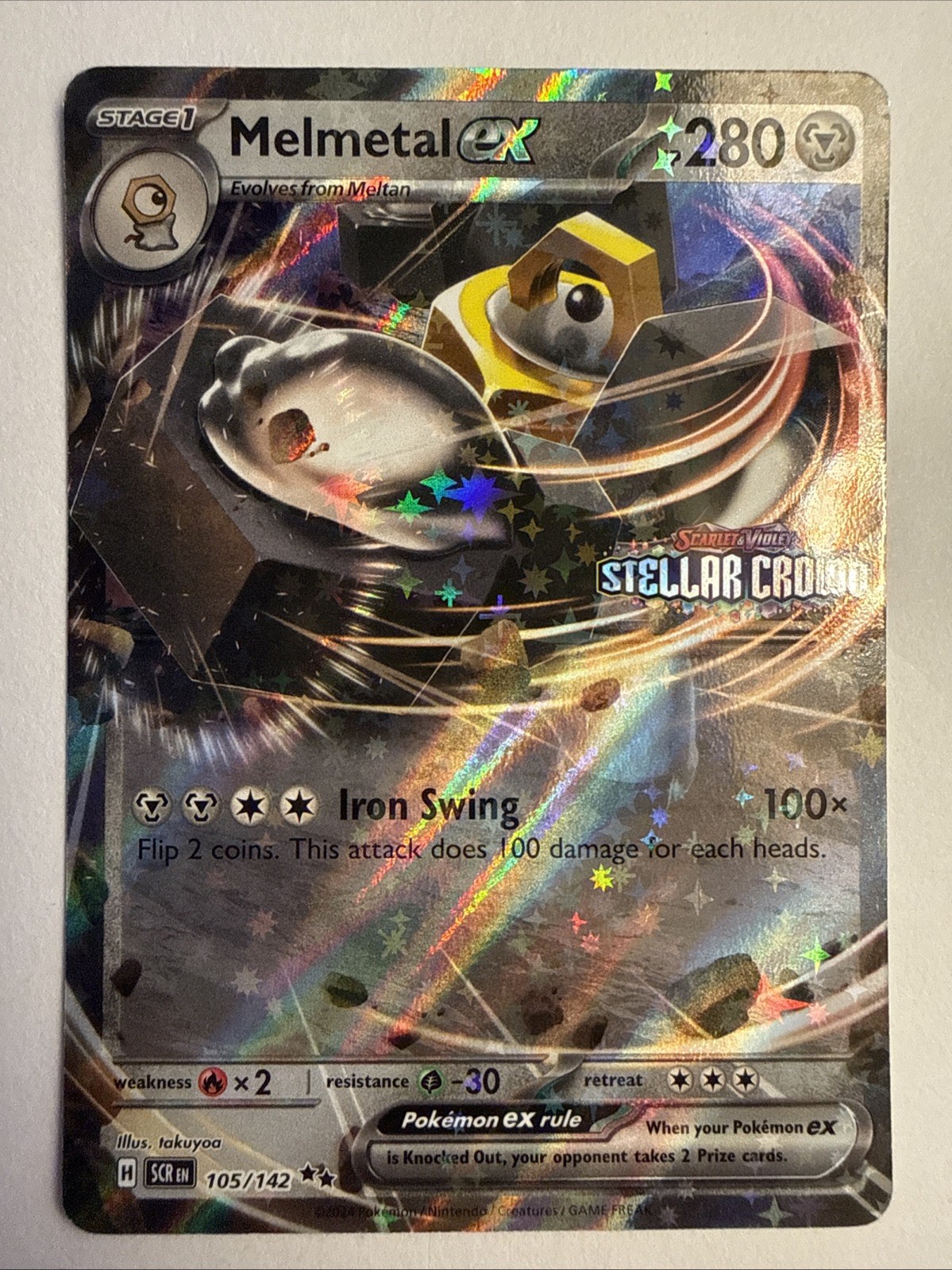 Melmetal EX 105/142 Stamped Stellar Crown Pokemon 2024 Promo Card NM