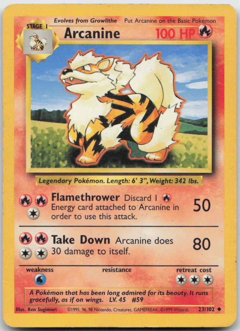 Arcanine 23/102 Uncommon Base Set Unlimited Pokemon TCG MP