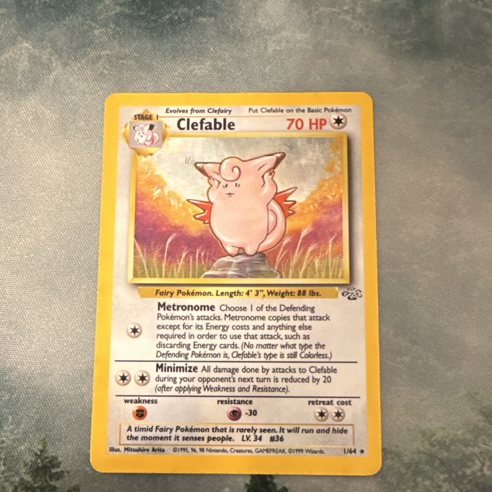 Pokemon TCG Clefable 01/64 Jungle Unlimited Holo Rare English 1999 HP 70