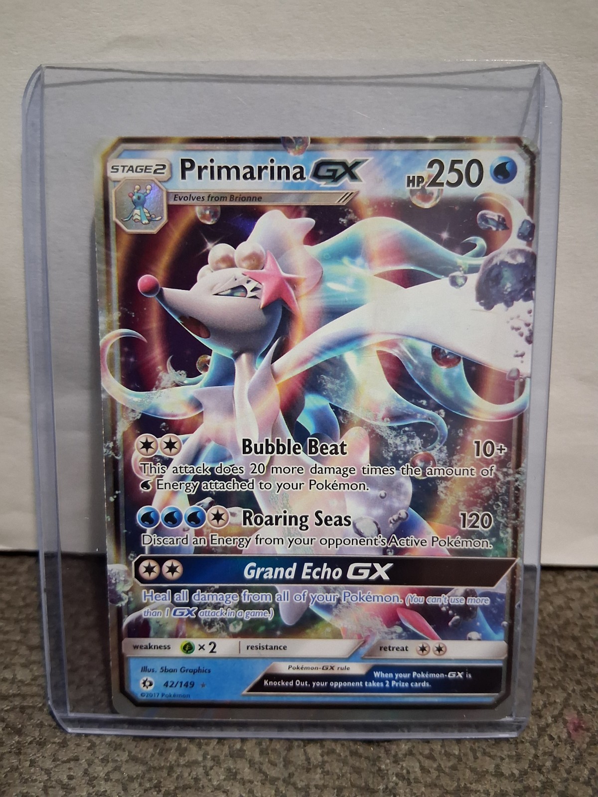 Primarina GX 42/149 – Sun & Moon Base Set – Ultra Rare Holo Pokemon Card NM