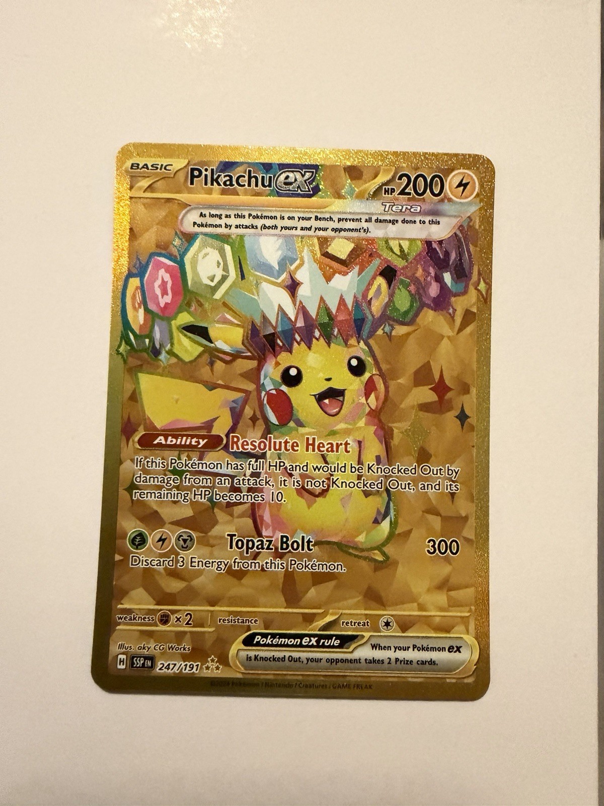 Pokémon TCG SV08 Surging Sparks Pikachu EX Hyper Rare Gold Holo Card 247/191