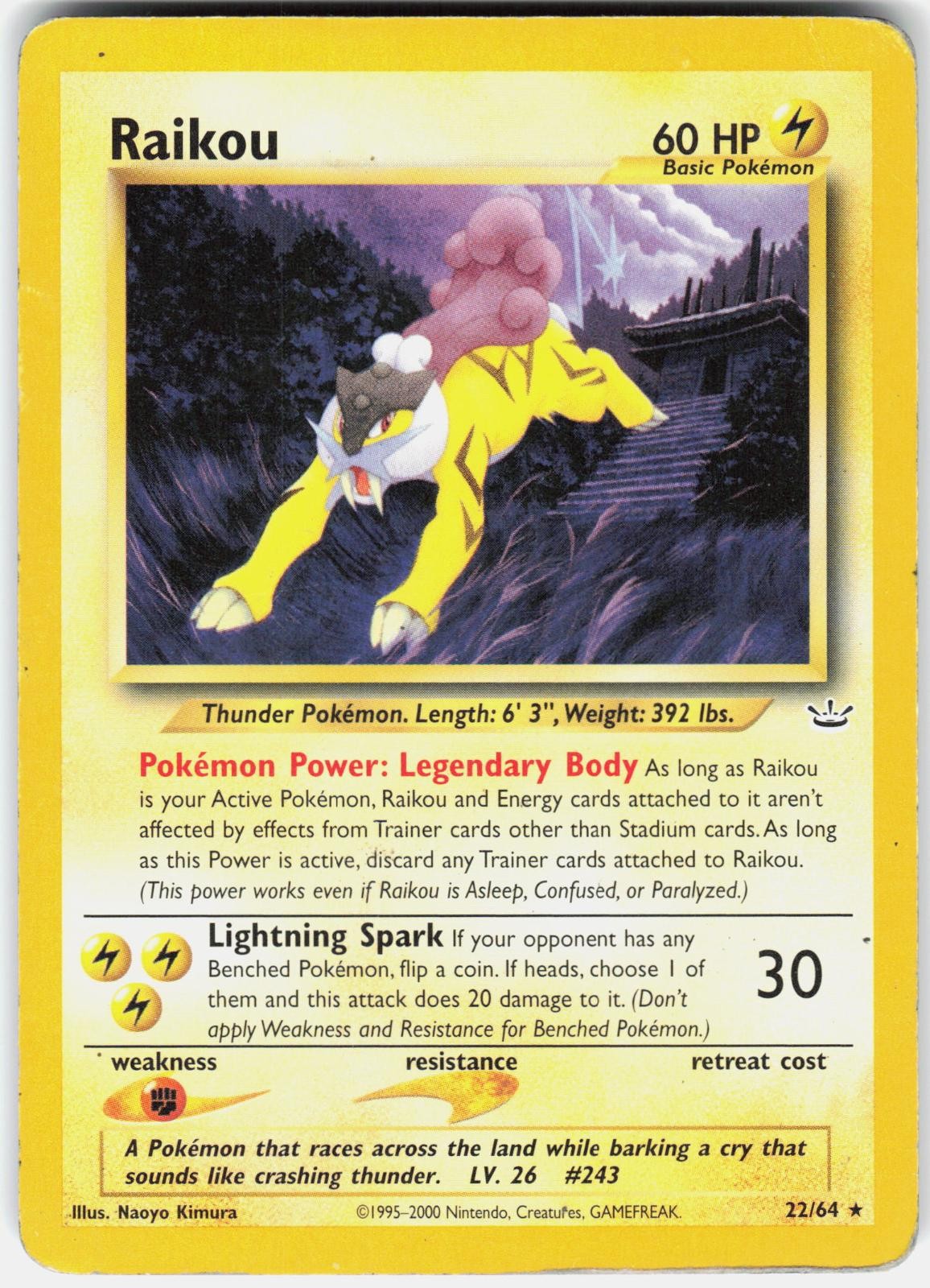 Pokemon Raikou 22/64 Rare Neo Revelation Pokemon Lightly Played A