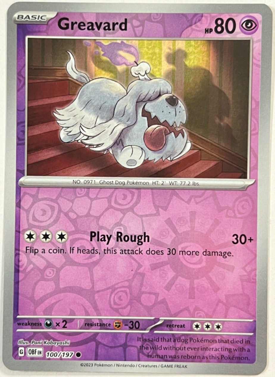 Greavard – 100/197 – Reverse Holo – Pokemon – Obsidian Flames – NM/M