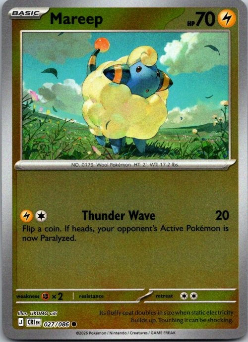 Mareep Reverse Holo Common ME04: Chaos Rising 027/086 NM