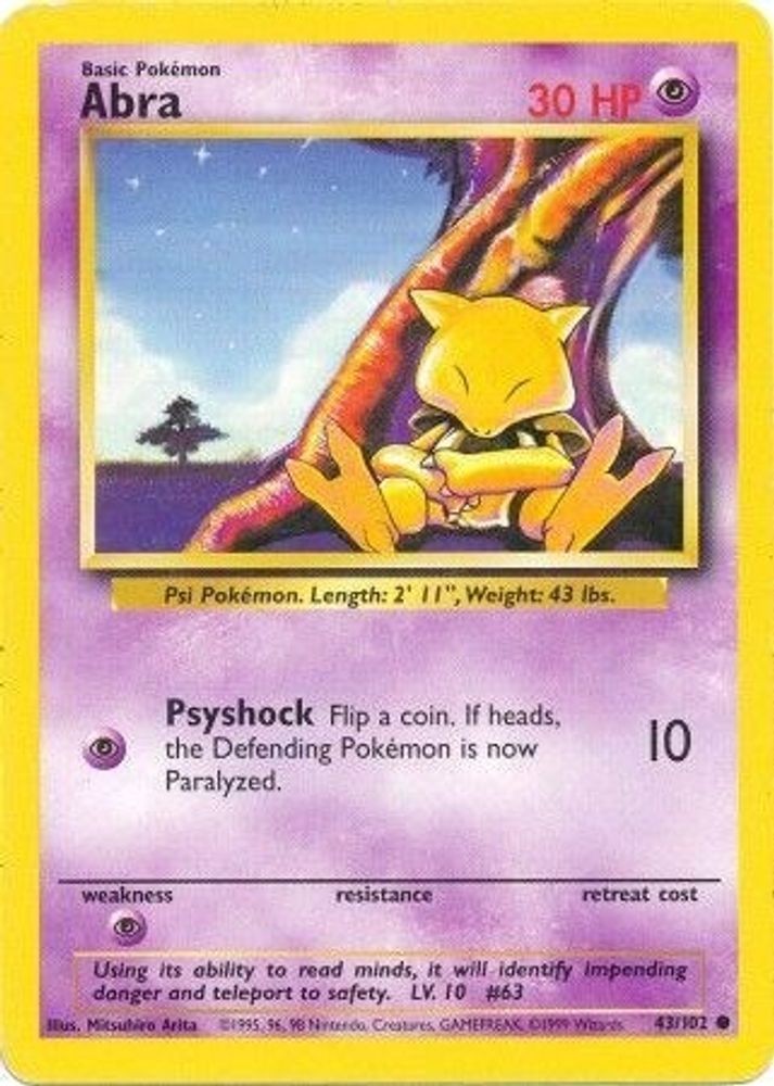 ABRA 43/102 C BASE SET UNLIMITED POKEMON LP