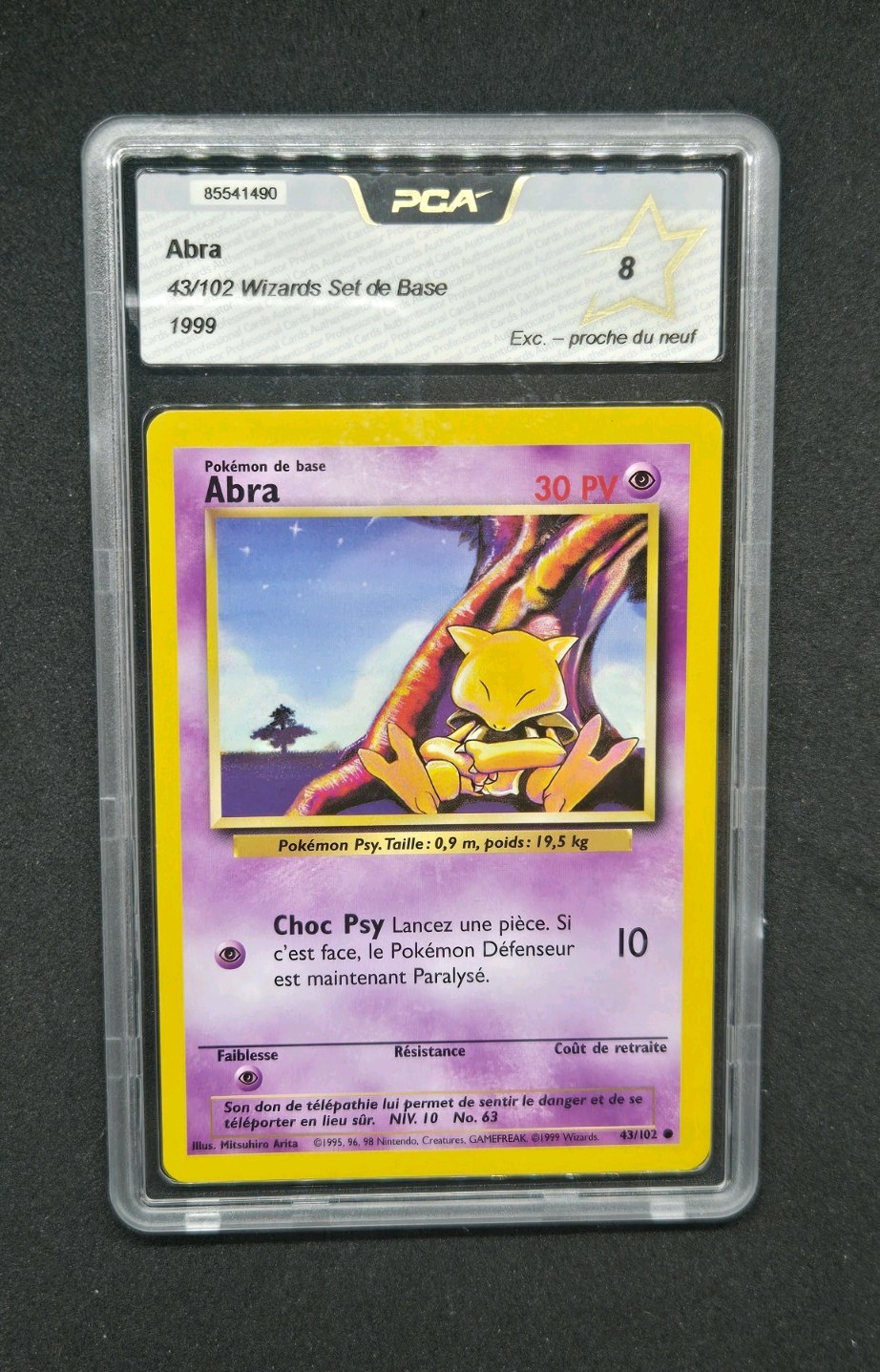 Pokemon Card: Abra Commune 1999 Wizard Base Set Graded PCA 8 43/102 🇫🇷