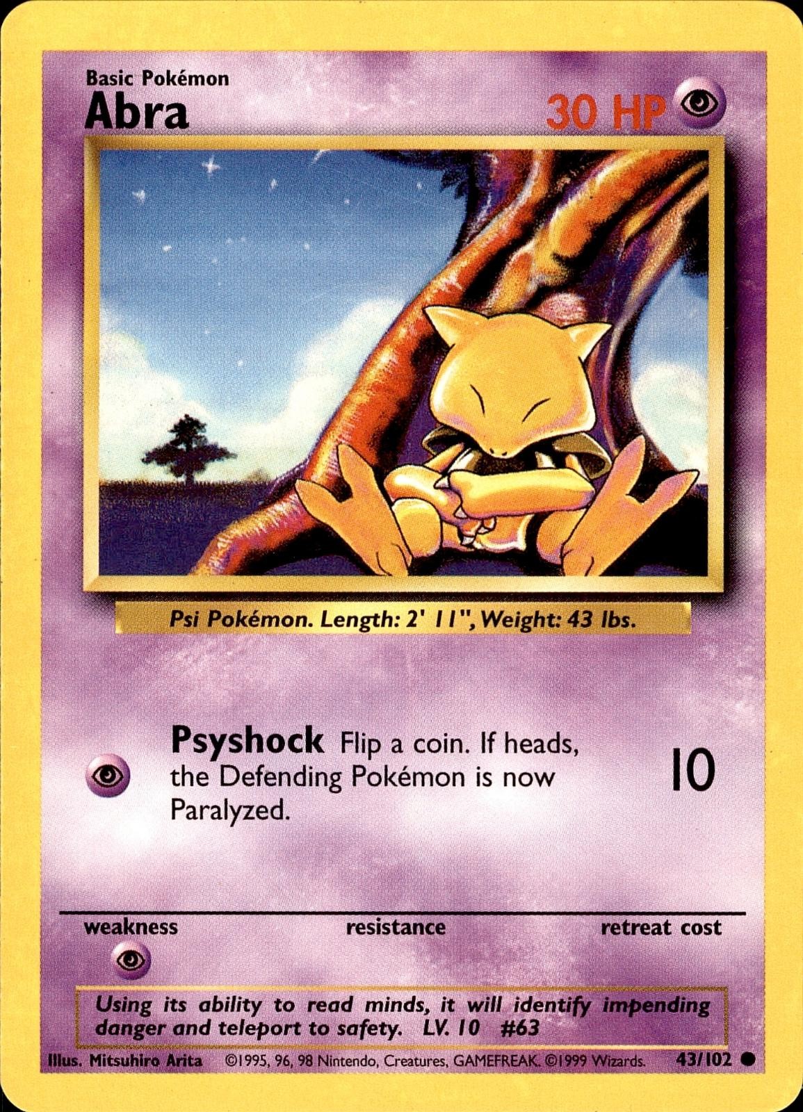 POKEMON ABRA 43/102 BASE SET UNLIMITED COMMON MP