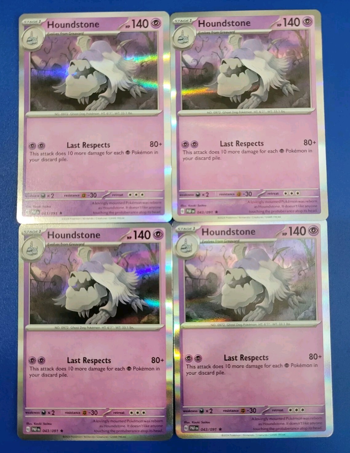 4x Pokémon TCG Paldean Fates: Houndstone (043/091) – Holo Rare – Near Mint