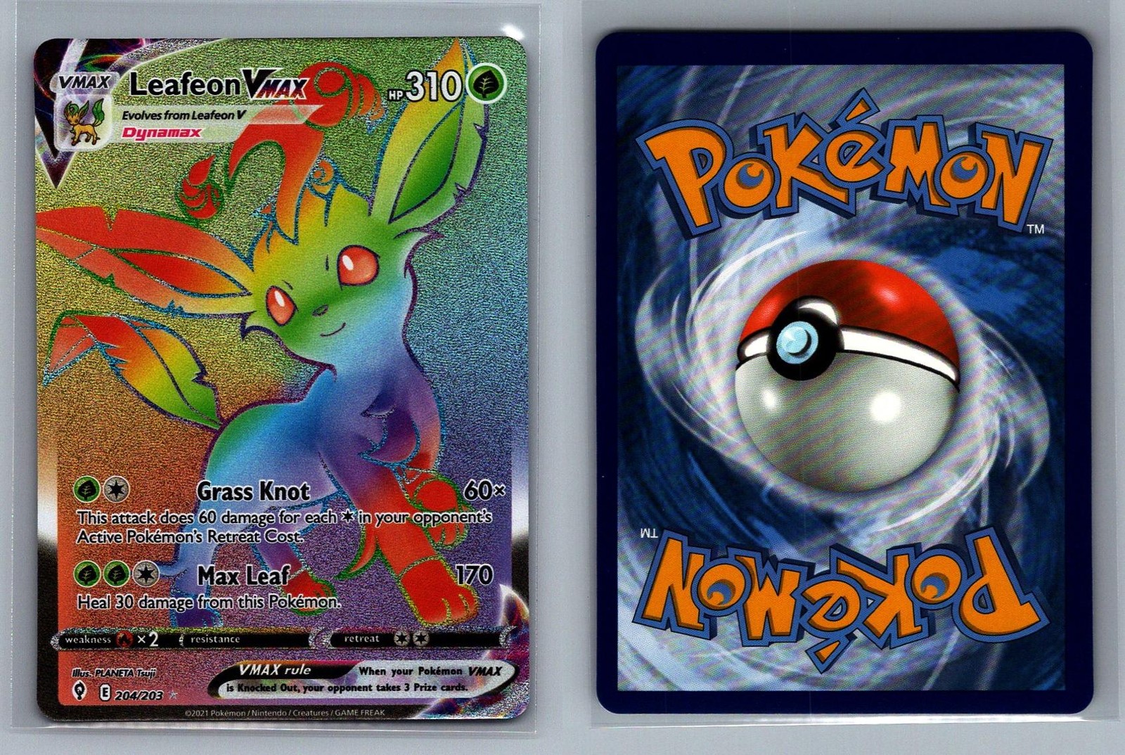 Leafeon VMAX #204/203 Holo Evolving Skies (PLANETA Tsuji) Pokemon Card – NM