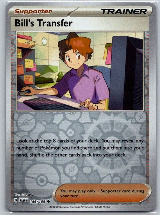 Bill’s Transfer 156/165 Uncommon 151 Pokemon Reverse Holo Near Mint