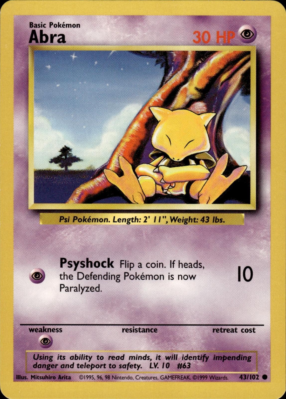 Pokemon Base Set Common Abra 43/102 – Near Mint (NM)