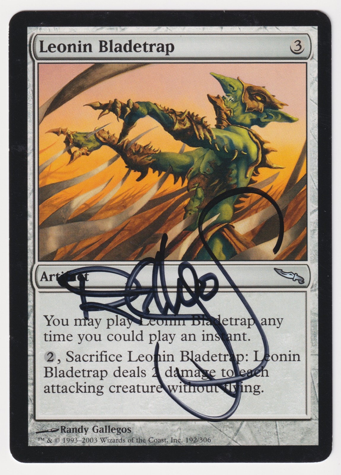Signed Leonin Bladetrap MP Mirrodin Artist Randy Gallegos 2003 WOTC MTG Magic!