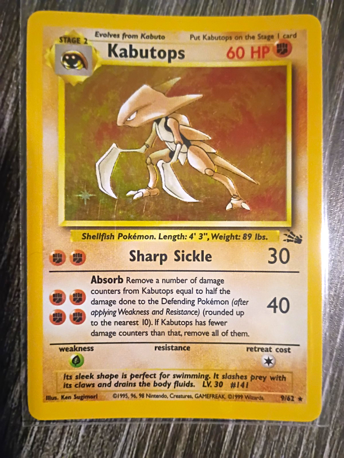 Wizards of the Coast Pokemon TCG Fossil Kabutops 9/62 Holo Rare Unlimited 60 HP