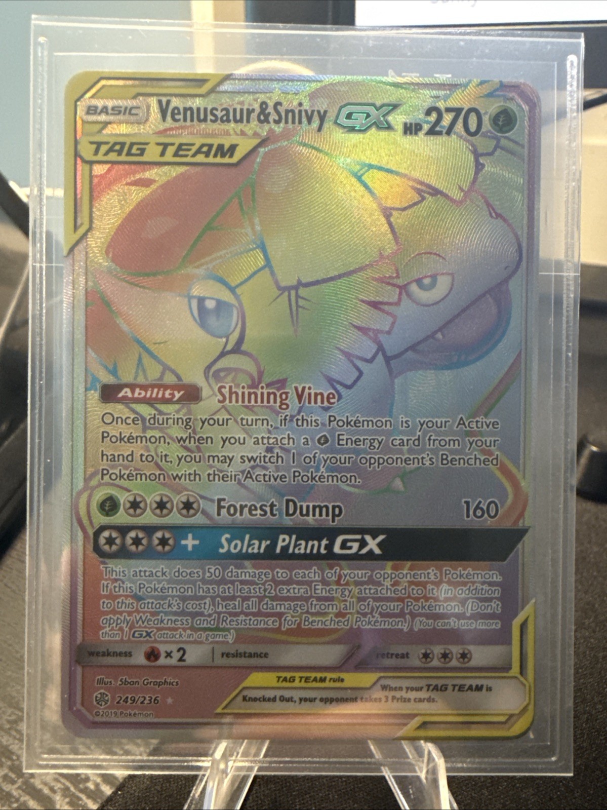 Pokémon TCG Venusaur And Snivy GX Full Art Rainbow (249/236) TAG TEAM NM+