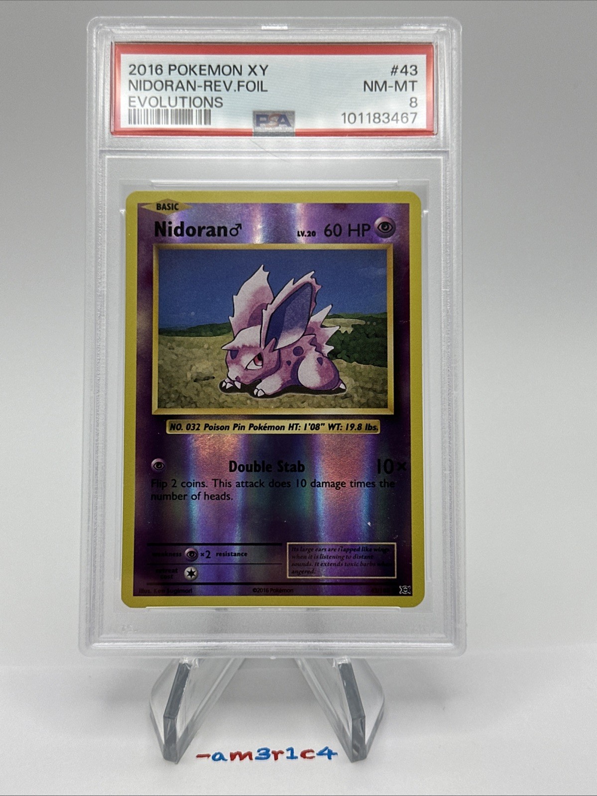 PSA 8 Nidoran Reverse Foil Holo Rare 43/108 – 2016 Pokémon XY Evolutions
