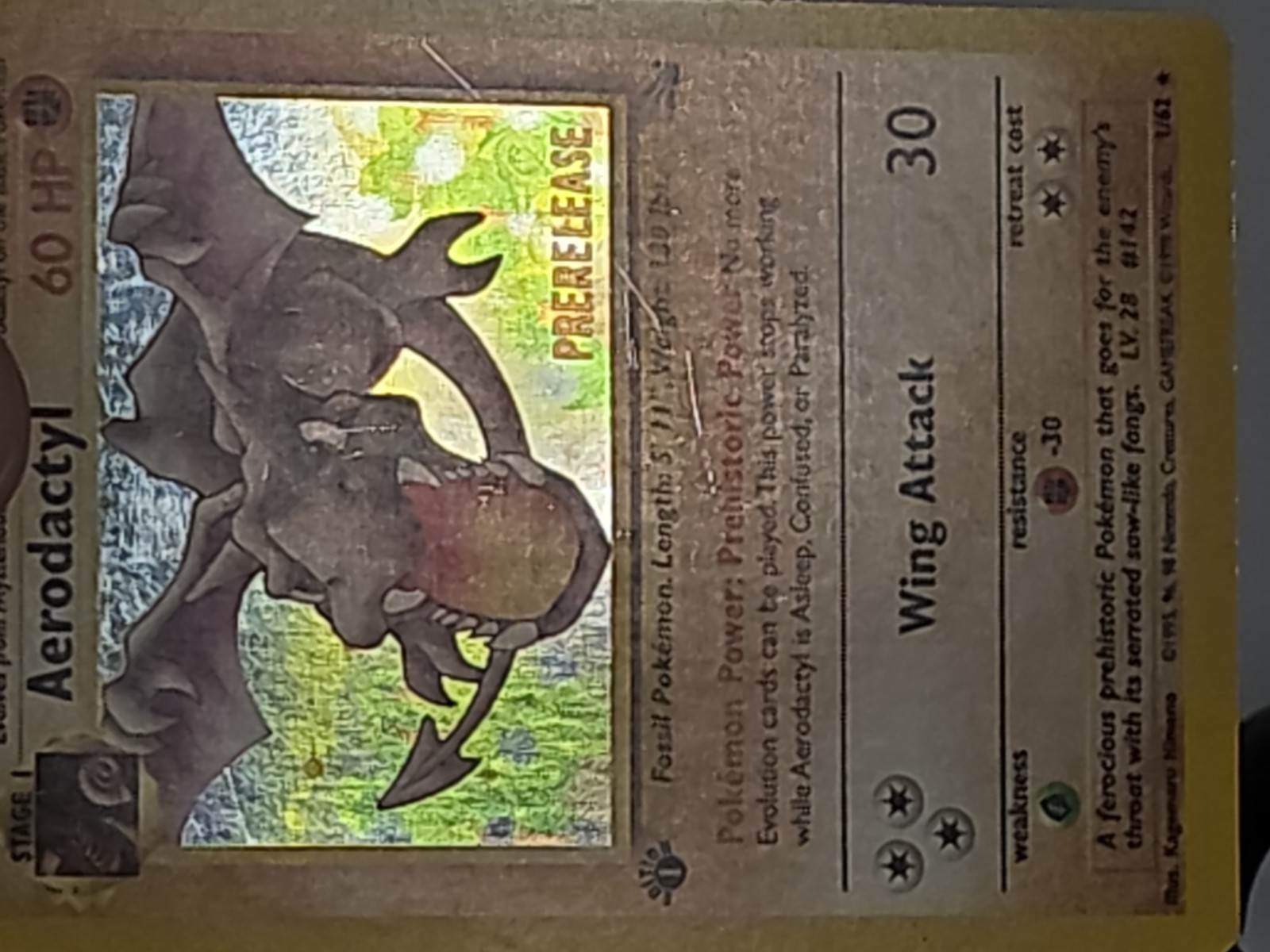Aerodactyl 1/62 1st Edition Prerelease Stamped WOTC Holo Rare 1999 Pokemon LP-MP