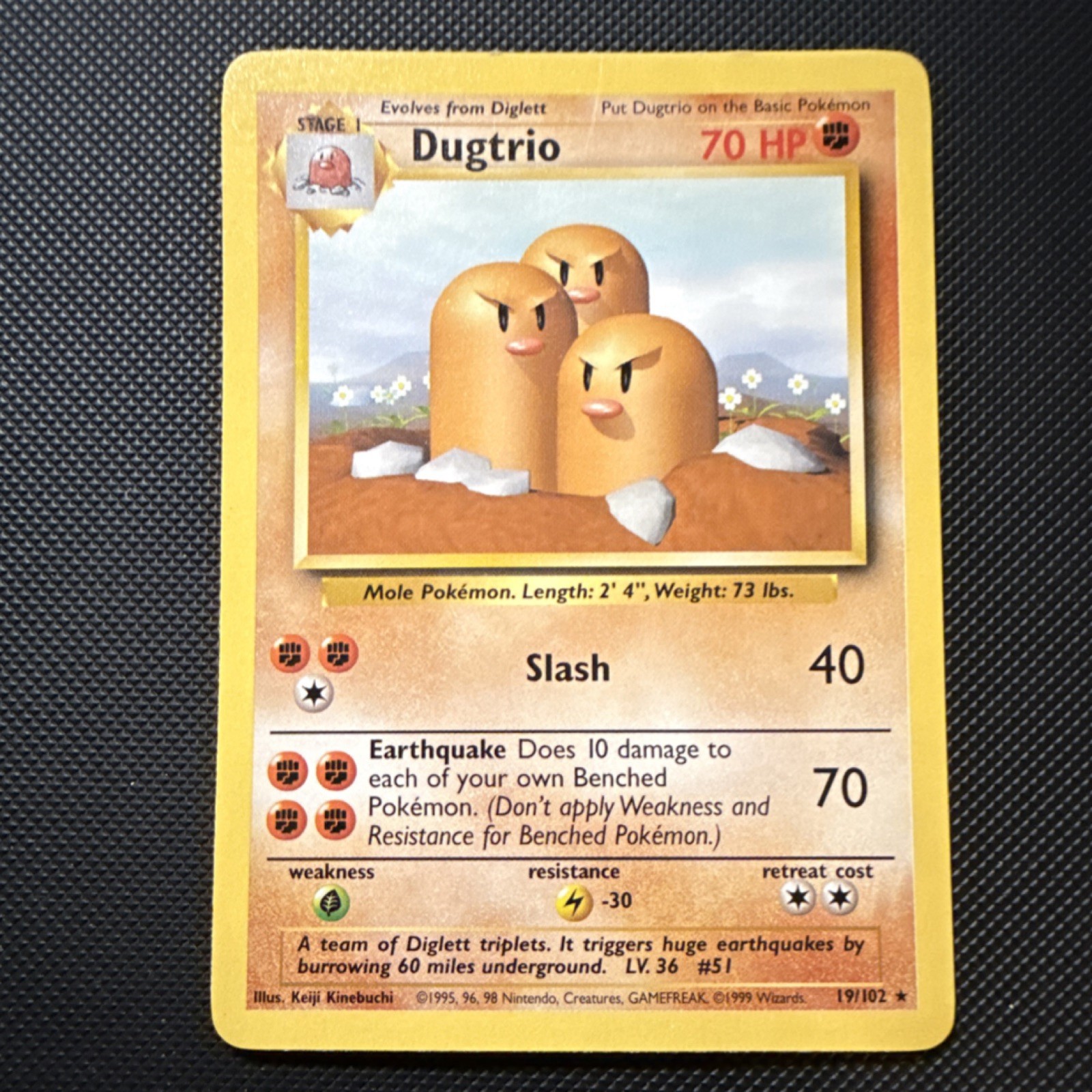 Pokémon Dugtrio Base Set Rare Regular English 019/102 1999 Card