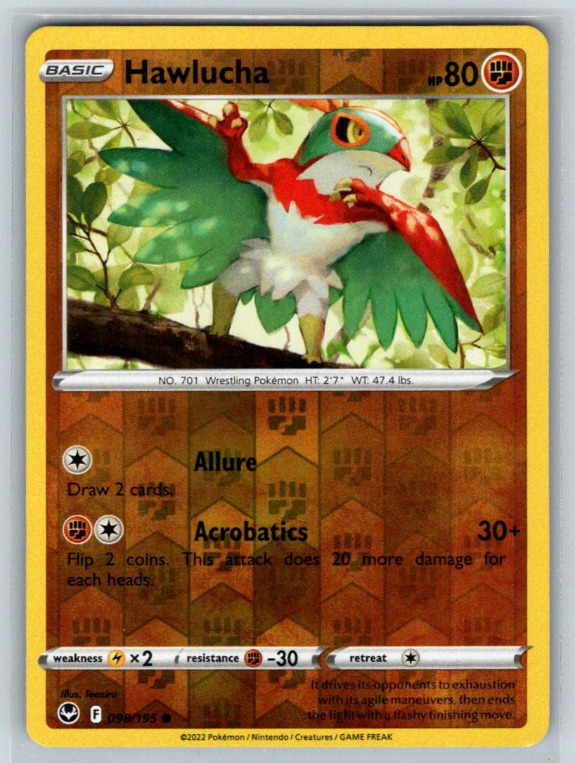 HAWLUCHA 098/195 SIT SILVER TEMPEST C NM/M REVERSE HOLO TEEZIRO