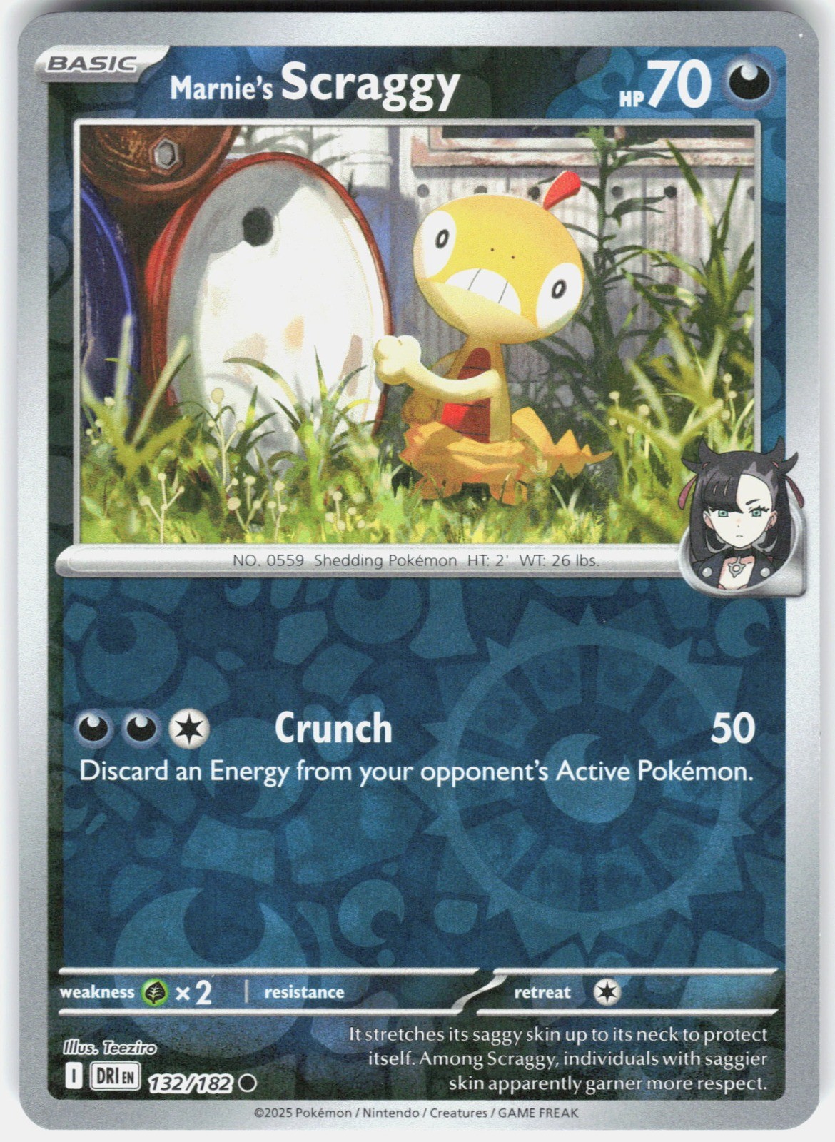 Marnie’s Scraggy Reverse Holo SV10: Destined Rivals 132/182 NM PLANETA Mochizuki