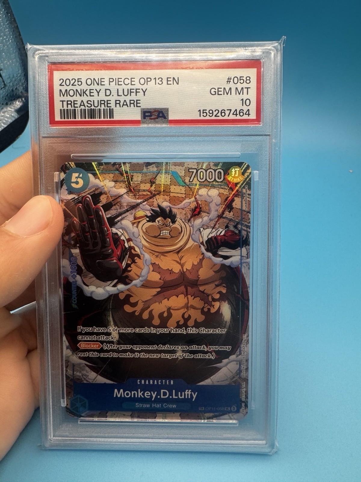 2025 ONE PIECE OP13 TREASURE RARE MONKEY D. LUFFY OP11-58 PSA 10 EN