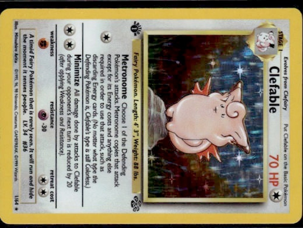 1st Edition Holofoil Clefable (1)01/64 Jungle NM