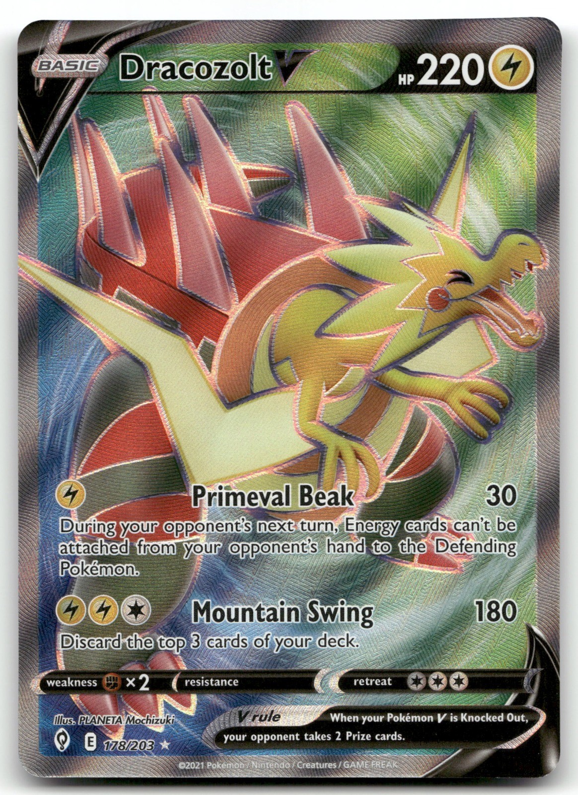 Dracozolt V (Full Art) Holo Ultra Rare 178/203 SWSH07: Evolving Skies NM