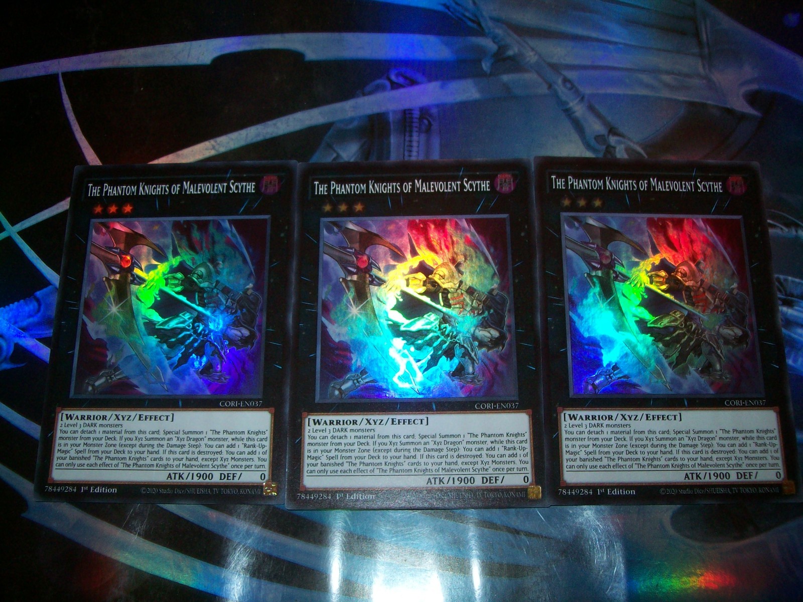 3x The Phantom Knights of Malevolent Scythe 1st Edition Super Rare CORI-EN037