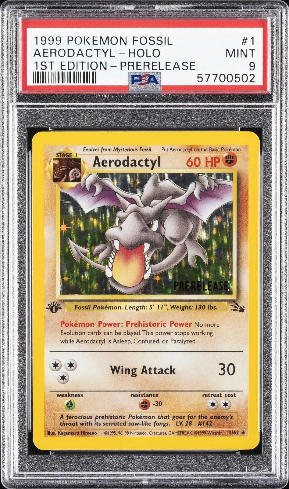1999 POKEMON FOSSIL 1ST EDITION-PRERELEASE #1 AERODACTYL-HOLO PSA 9