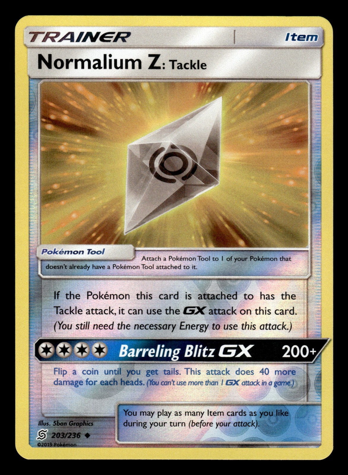 Normalium Z: Tackle 203/236 Reverse Holo S&M Unified Minds Pokemon Card