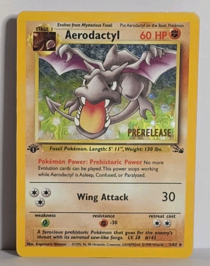 Aerodactyl 1/62 1st Edition Prerelease Stamped WOTC Holo Rare 1999 Pokemon LP-MP