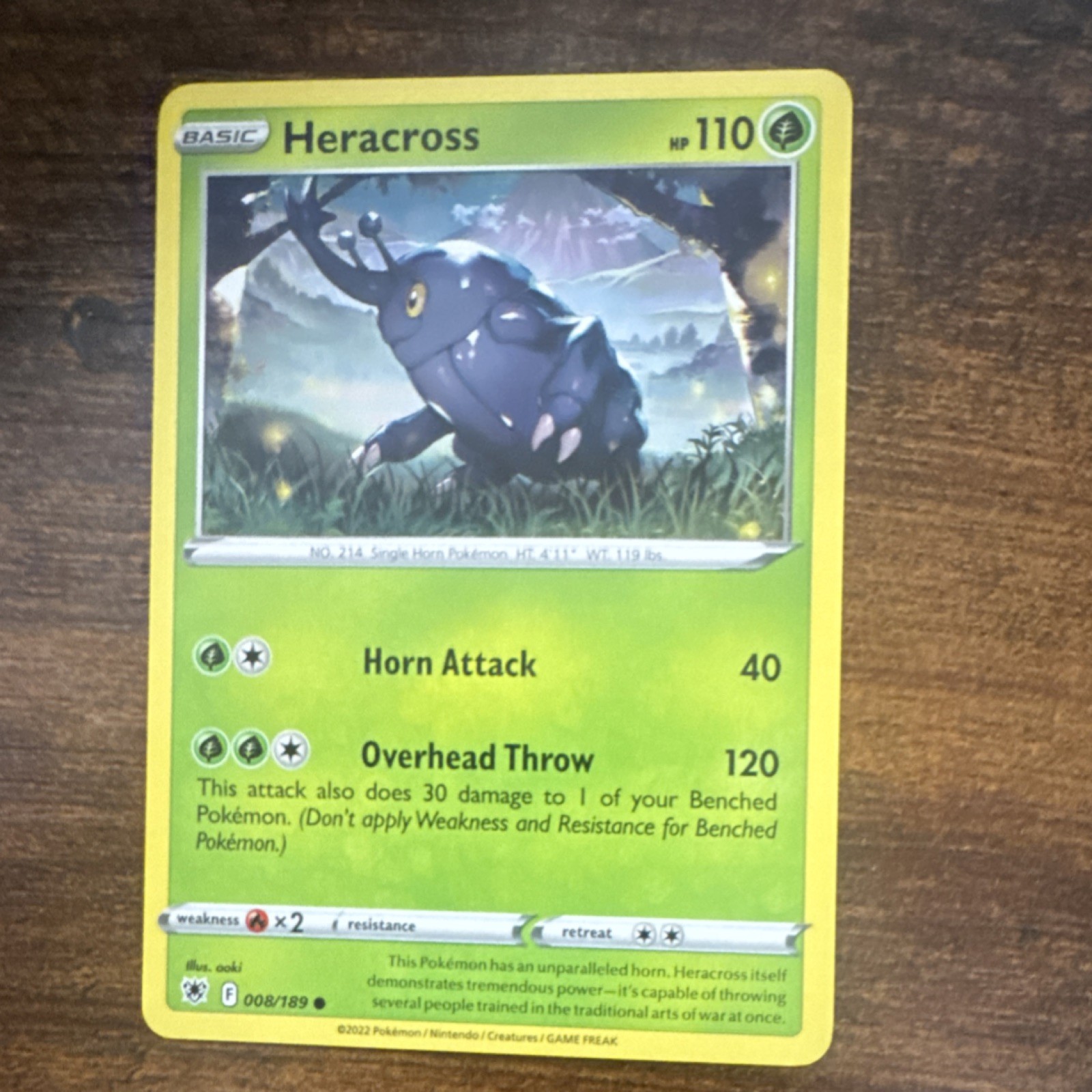 Pokémon Heracross Basic Common Sword & Shield 008/189 110 HP 40/120 ATK