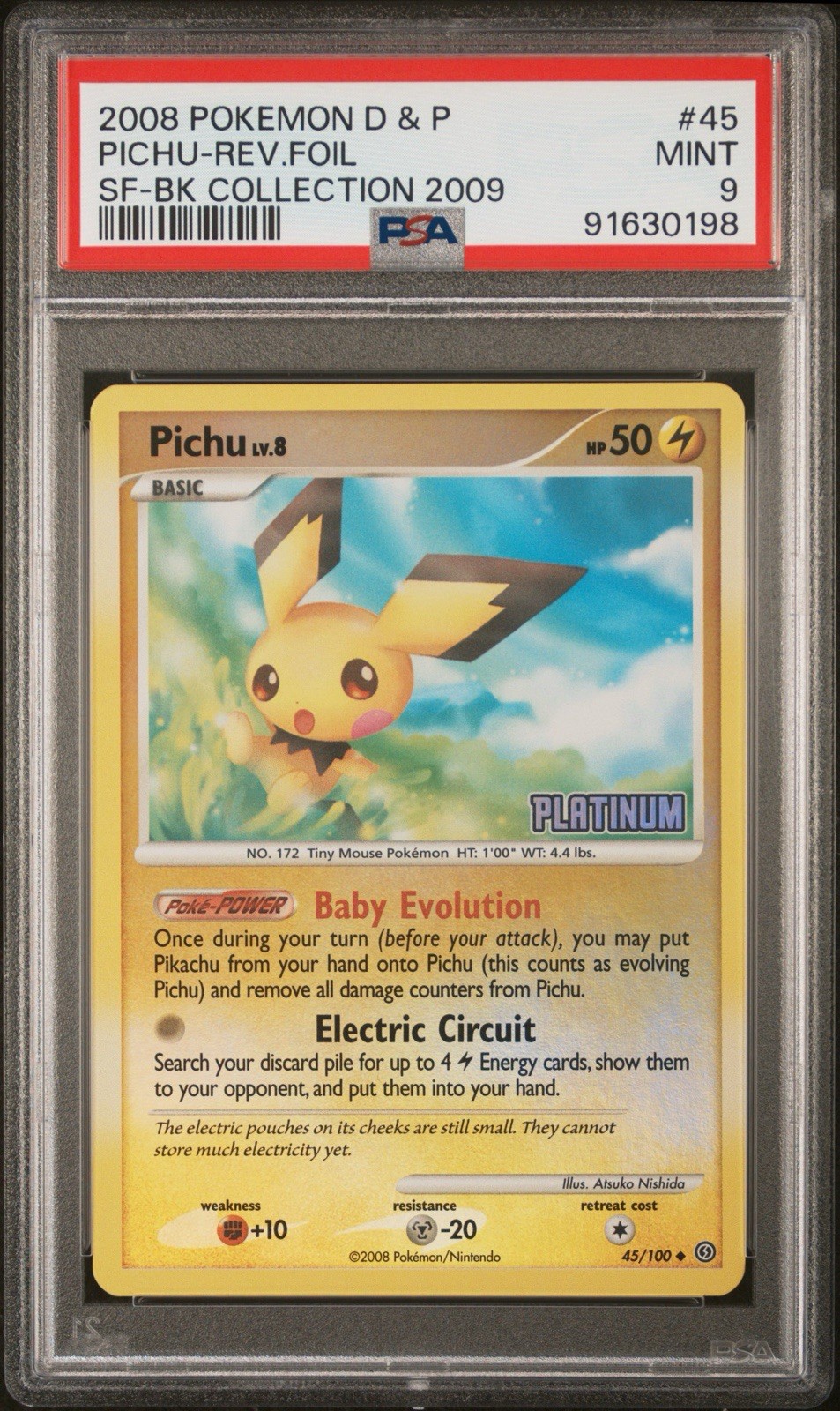Pokemon Pichu 2009 Burger King Platinum SF Reverse Holo #45 PSA 9 MINT POP 28 🚨