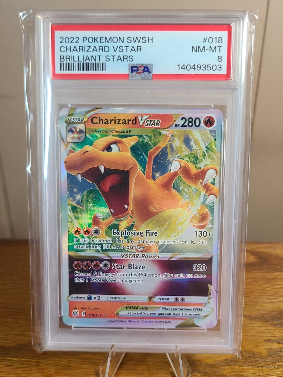 2022 POKEMON SWORD & SHIELD BRILLIANT STARS #018 CHARIZARD VSTAR PSA 8