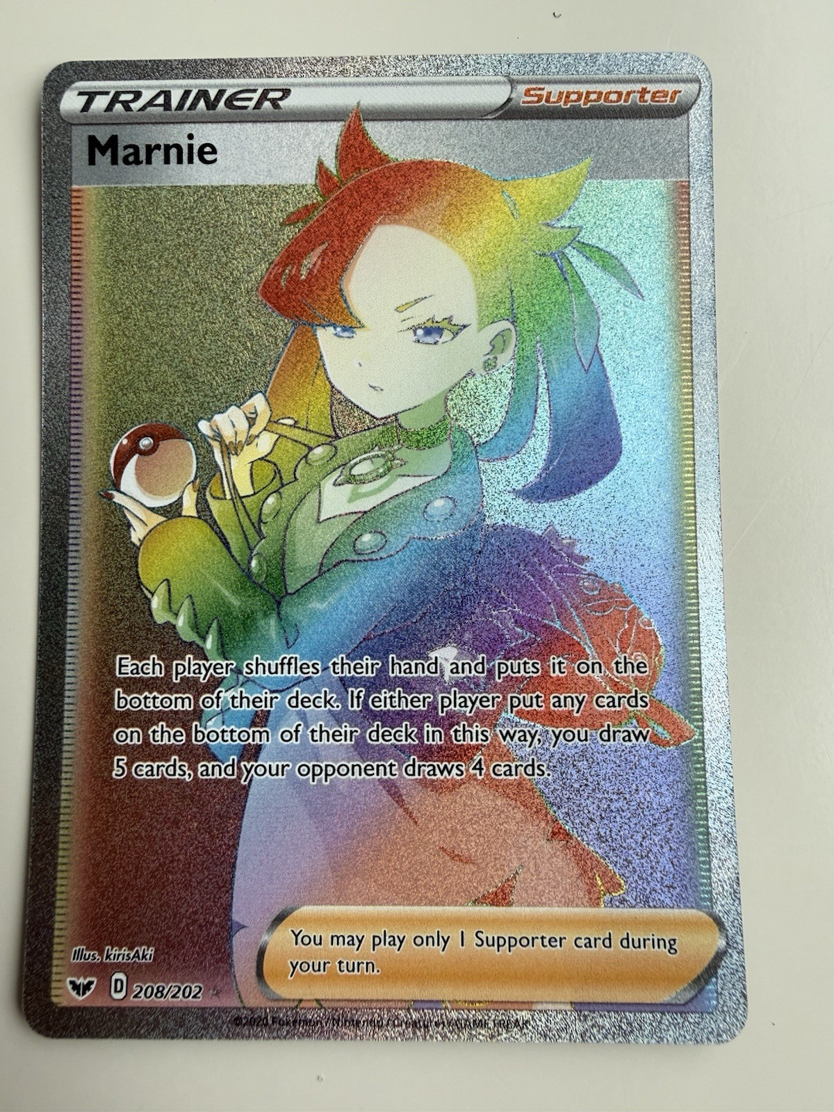Marnie 208/202 Rainbow Rare Secret Full Art Pokemon TCG Sword & Shield