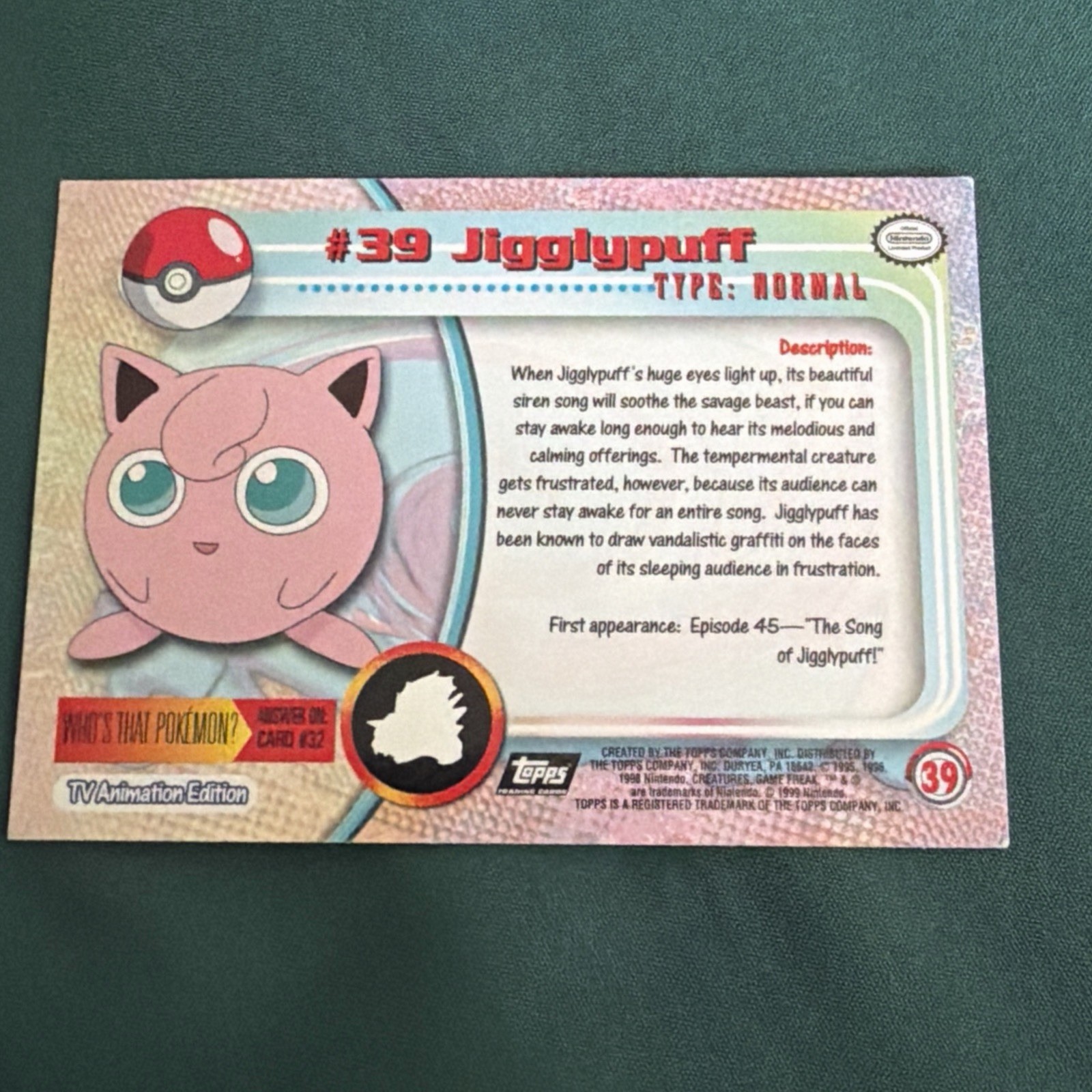 Jigglypuff #39 TOPPS Black Label Series 1 – Flames Foil Pokemon Card – MP/LP