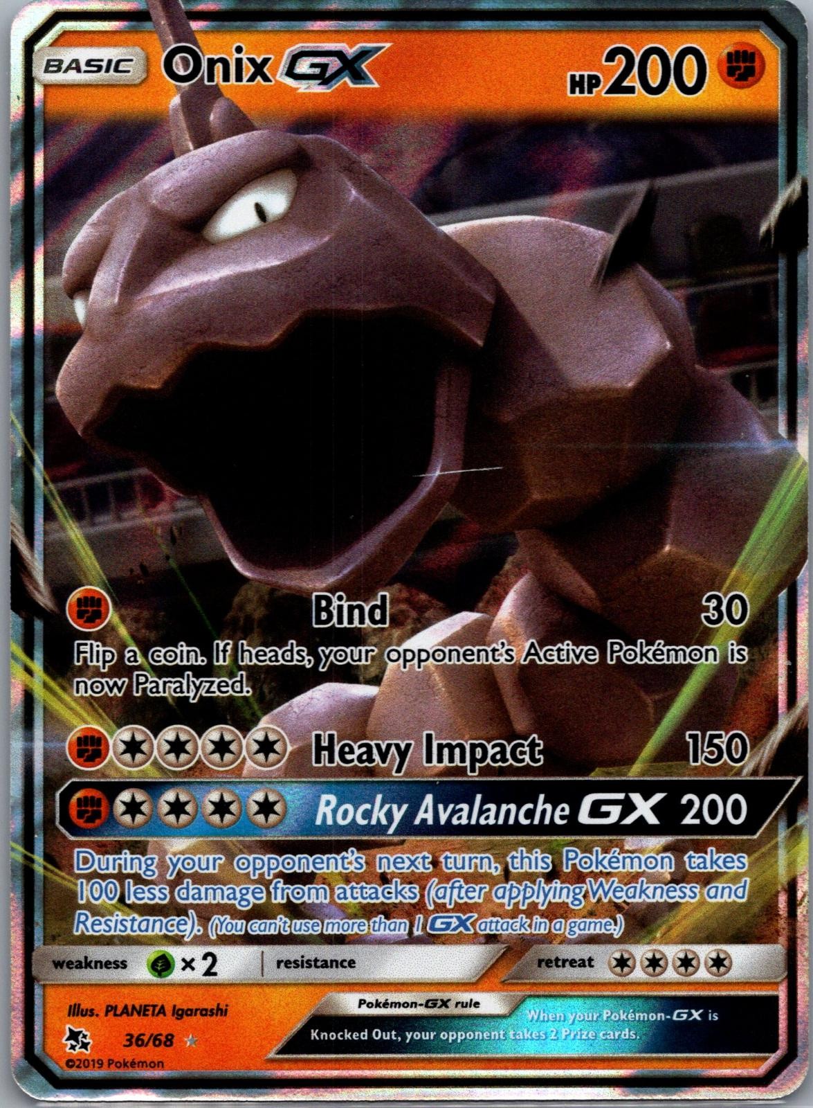 Onix GX 36/68 Hidden Fates Pokemon TCG Holo GX Rare NM