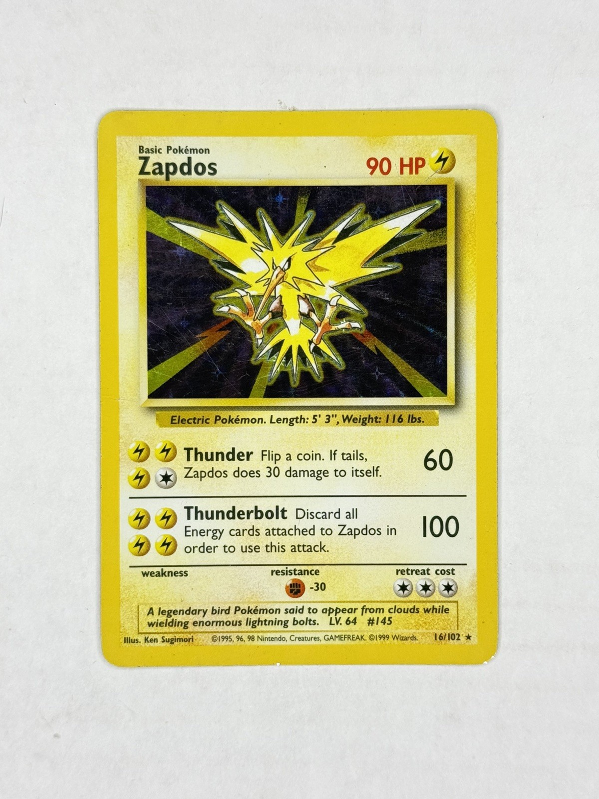 Zapdos Base Set Holo 1999 Pokemon Card Rare 16/102 MP