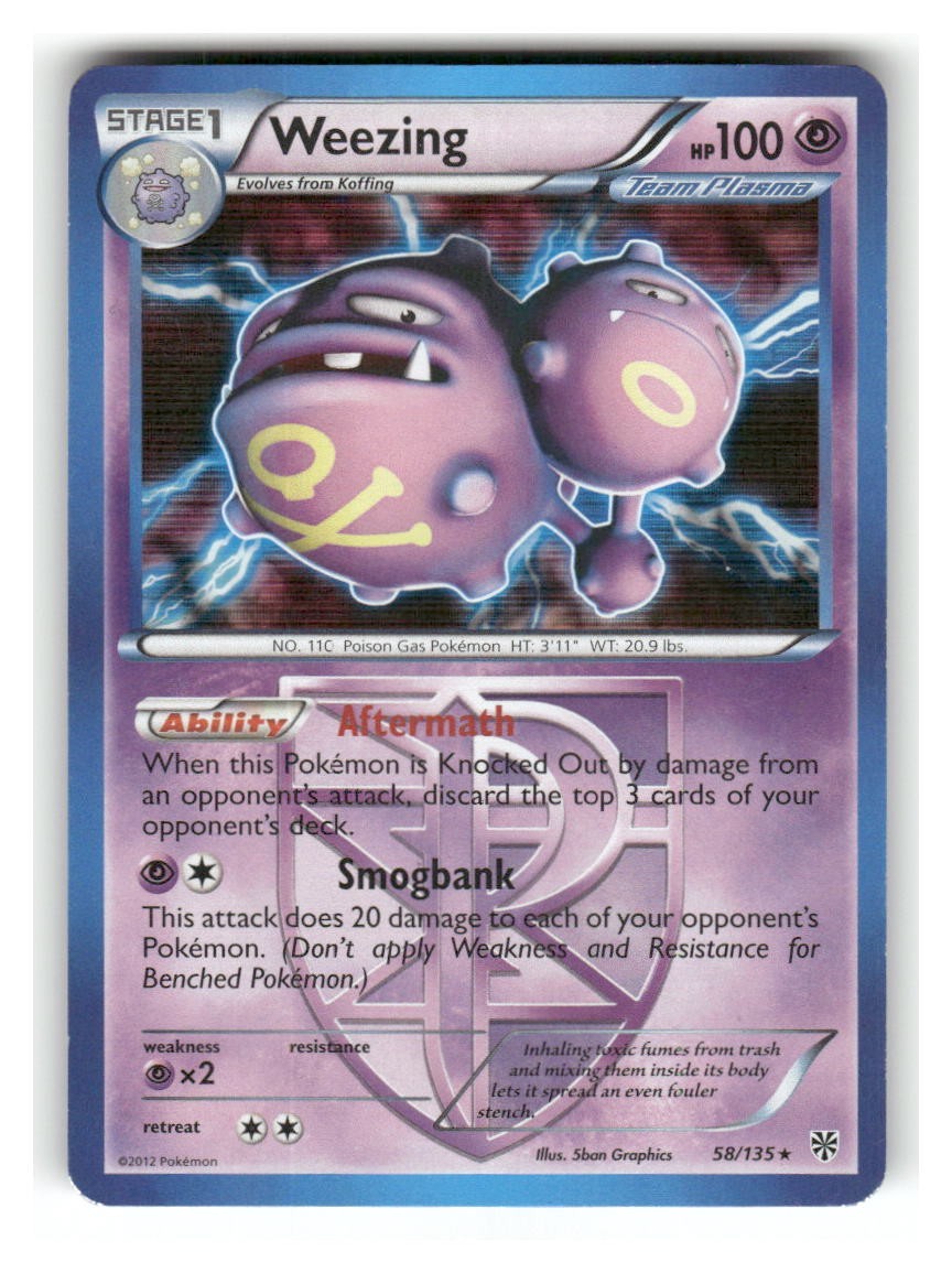 Weezing 58/135 Holo Rare Plasma Storm Pokemon Holo Moderately Played