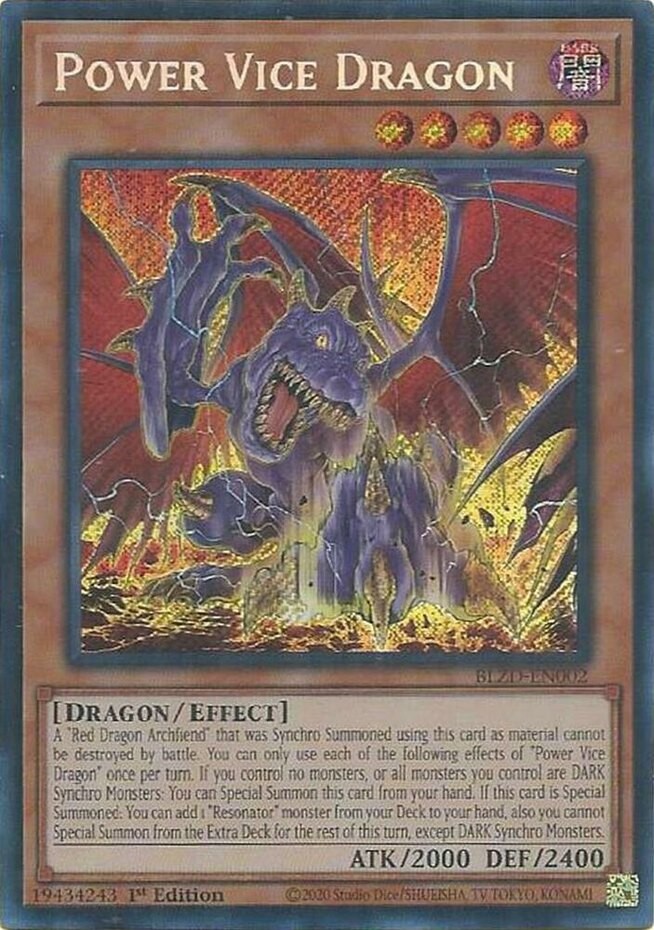 Yugioh! Power Vice Dragon – BLZD-EN002 – Secret Rare – 1st Edition Near Mint, En