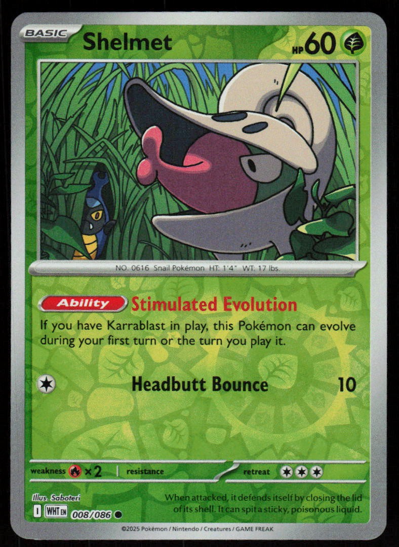 Shelmet 008/086 Common White Flare Pokemon Reverse Holo Near Mint